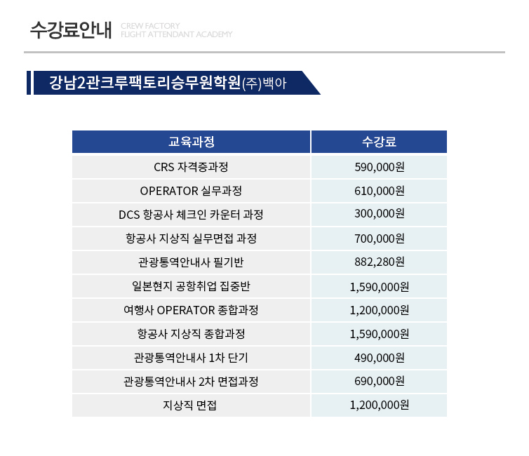 지상직 학원 수강료